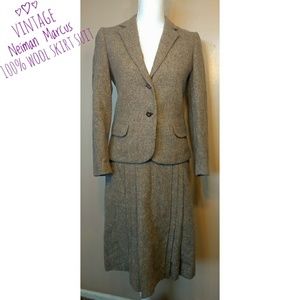 Vintage Neiman Marcus 100% Wool Skirt Suit Tweed